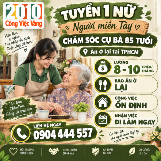 Gia Đình Chị Hạnh Cần Tuyển 1 Nữ Miền Tây Chăm Sóc Cụ Bà Ăn Ở Lại - Lương 8 - 10 Triệu