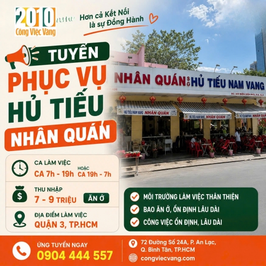 Tuyển Nam Nữ Phục Vụ Quán Hủ Tiếu Bao Ăn Ở Quận 3  Đi Làm Ngay