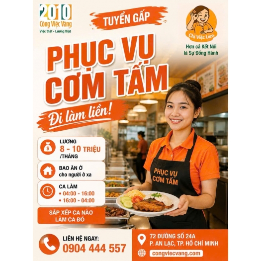 TUYỂN NHÂN VIÊN PHỤC VỤ QUÁN CƠM TẤM