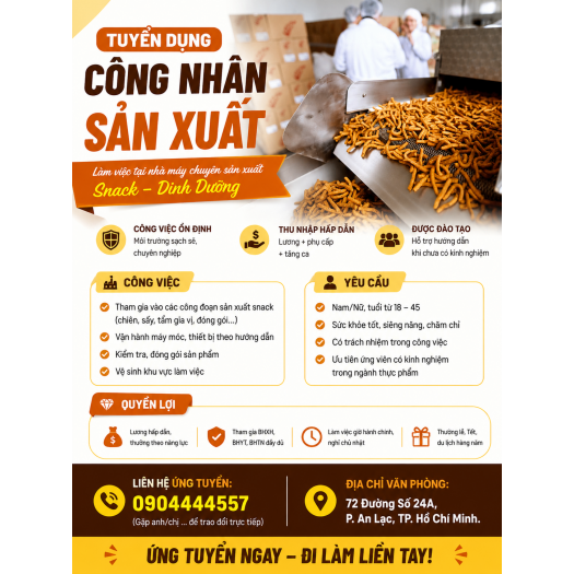 TUYỂN DỤNG CÔNG NHÂN SẢN XUẤT SNACK