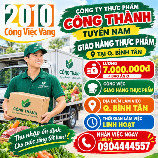 Tuyển Dụng Nam Giao Hàng Thực Phẩm - Công Ty Thực Phẩm Công Thành
