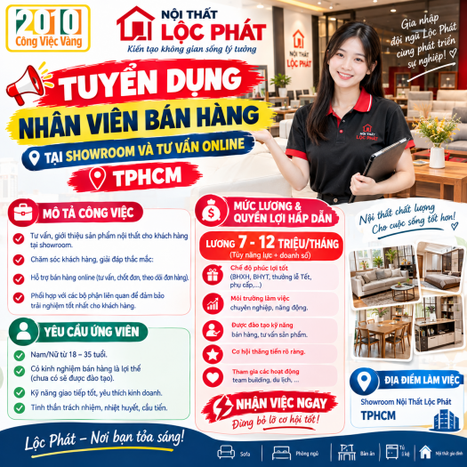 Tuyển Dụng Nhân Viên Bán Hàng Nội Thất Lộc Phát TPHCM