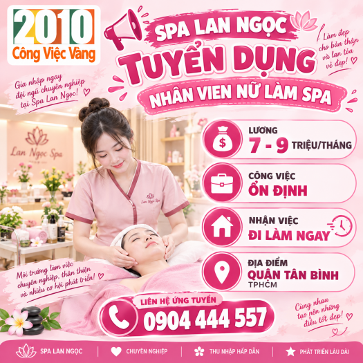 Spa Lan Ngọc Tuyển Dụng Nhân Viên Nữ Làm Spa Tại Quận Tân Bình, TPHCM