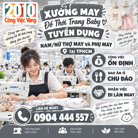 May Đồ Thời Trang Baby Nhận Tuyển Dụng Nam/Nữ Thợ May, Phụ May Tại TPHCM