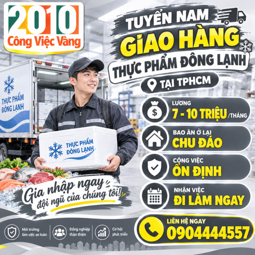 Tuyển Nam Giao Hàng Thực Phẩm Đông Lạnh Tại TPHCM - Lương 7 - 10 Triệu
