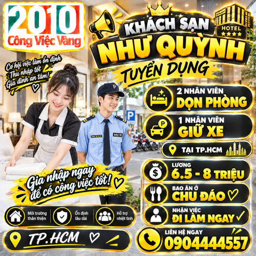 Khách Sạn Như Quỳnh Tuyển Gấp Nhân Viên Dọn Phòng & Giữ Xe Tại TPHCM