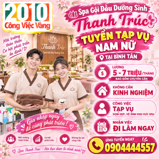 Spa Gội Đầu Dưỡng Sinh Thanh Trúc Tuyển Tạp Vụ - Lương Đến 7 Triệu