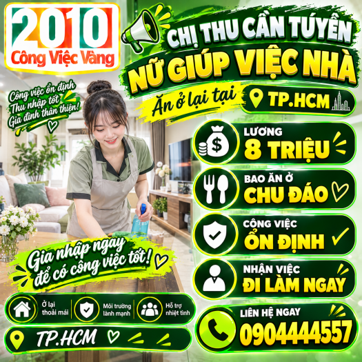Chị Thu Cần Tuyển Gấp 01 Nữ Giúp Việc Nhà Ăn Ở Lại Tại TPHCM