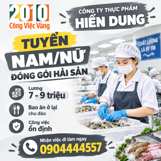 Công Ty Thực Phẩm Hiền Dung Tuyển Nam Nữ Đóng Gói Hải Sản
