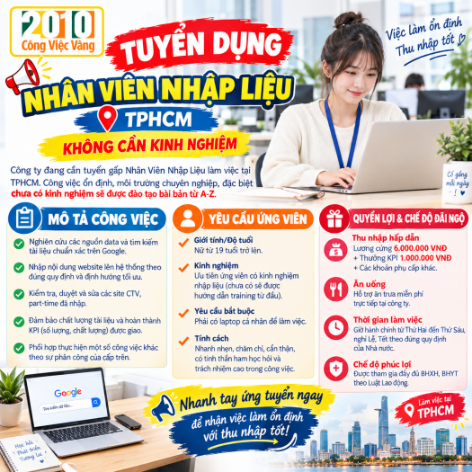 Thông Tin Tuyển Dụng Nhân Viên Nhập Liệu TPHCM