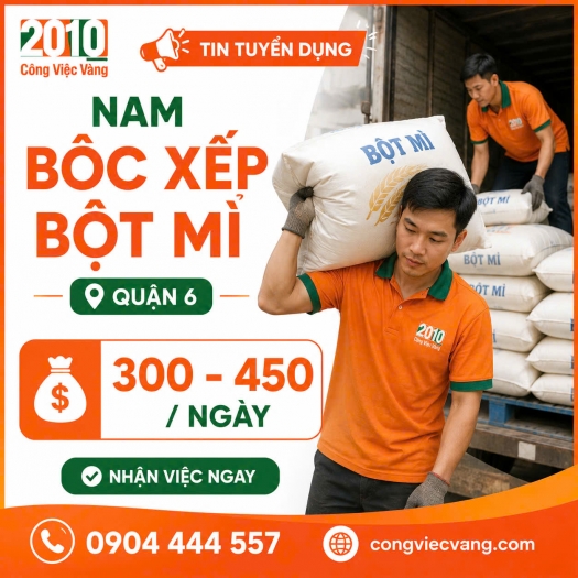 Tuyển 05 Nam Nhân Viên Bốc Xếp Bột Mì Lương Cao