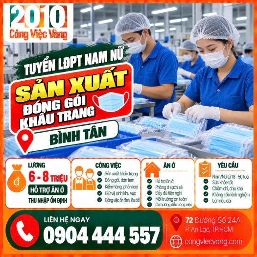 CƠ SỞ SẢN XUẤT KHẨU TRANG MINH HOÀNG CẦN TUYỂN 4 NAM,NỮ