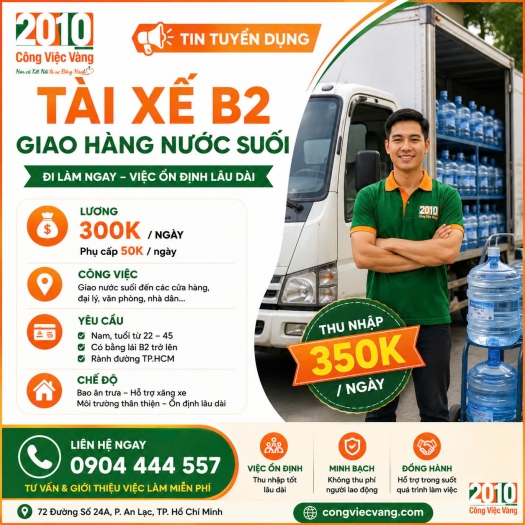 Tuyển Tài Xế Giao Hàng Nước Suối Lương Cao