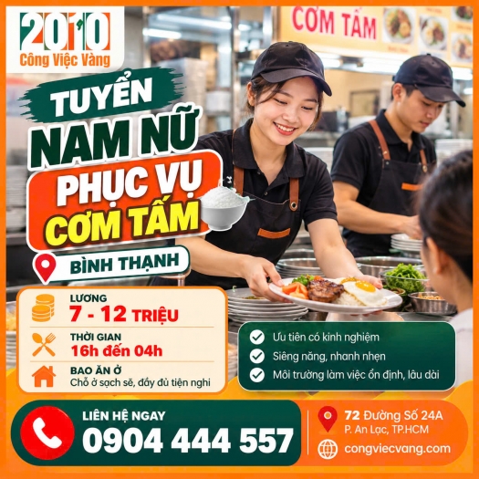 Tuyển Nhân Viên Phục Vụ Quán Cơm Tấm Lương 8-10 Triệu (Bao Ăn Ở)